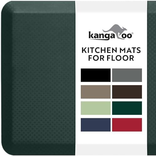 KANGAROO Anti Fatigue Mats for Kitchen Floor, 58x20, Reduce Foot, Knee, Back Pressure, 3/4 Inch Thick Cushioned Ergonomic Mat, Waterproof Comfort Rug for Under Sink, Standing Desk, Stores, HunterGreen