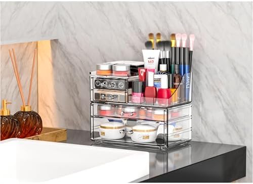 Small Make up Organizers and Storage with 4 Drawers,Clear Skincare Organizers,Cosmetic Storage for Dresser Top Organizer,Bathroom,Vanity,Countertop Makeup Organizers for Skin Care and Beauty Organizer