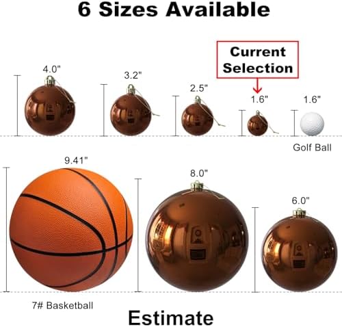 Bronze 1.6" Small Christmas Balls Christmas Tree Decoration Ornaments Shatterproof Hanging Balls for Birthday Halloween Holiday Wedding Decorations Set of 18pcs