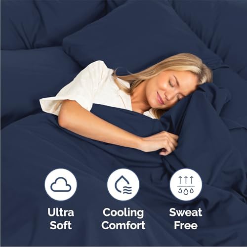 Queen Size 4 Piece Sheet Set - Breathable & Cooling Sheets - Navy Blue