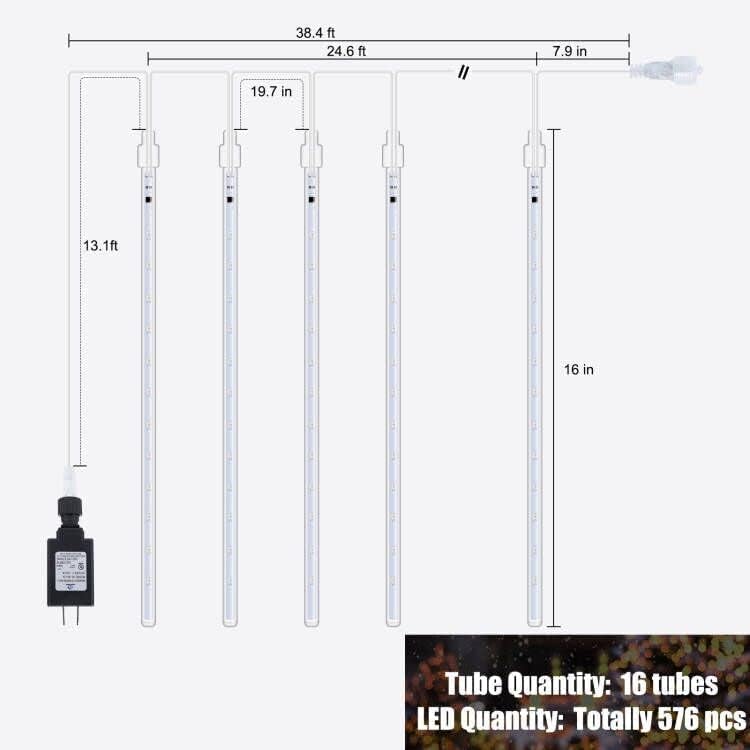 Meteor Shower Lights Outdoor, 16 Inches 16 Tubes 576 LED Icicle Lights, Waterproof Meteor Christmas Light Outdoor, Hanging Falling Rain Light for Tree Bushes Holiday Party Christmas Decor, Blue