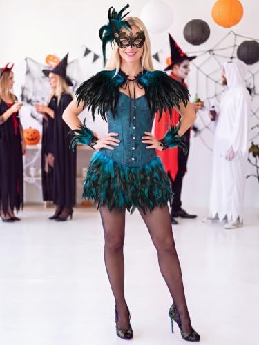 Janmercy 5 Pcs Halloween Peacock Costume Sets Women Gothic Witch Style