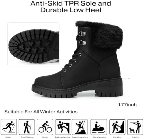 TEMOFON Ankle Boots for Women Winter: Comfortable Lace-up Combat Boot Warm