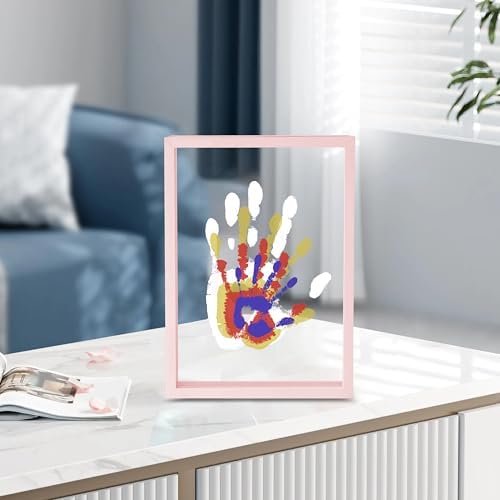 CHERRY CHEERS Family Handprint Kit, DIY Craft Keepsake Wooden Frame, Endless Gift Set, Non-Toxic Paints, Transparent Sheets (Pink)