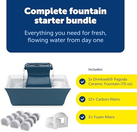PetSafe Drinkwell Pagoda Ceramic Cat Water Fountain, 70 oz, Extra Filters