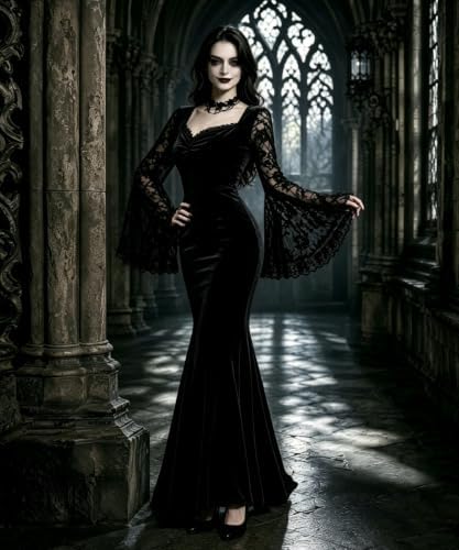 Halloween Gothic Mermaid Dress for Women Witch Vampire Costume