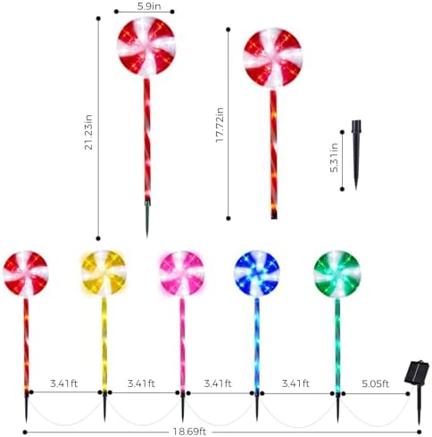 BRIGHTDECK 10 Pack Solar Christmas Pathway Lights, Multi Lollipop Stakes