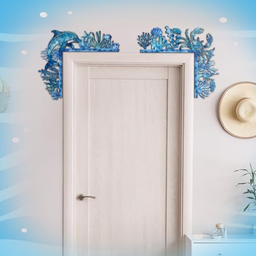 Qunclay 6 Pcs Coastal Door Corner Frame, Blue Christmas Coastal Door Topper
