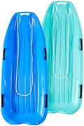 Toboggan Snow Sled for Adults, 48in Plastic Sleds with Pull Rope and 4 Handles, Outdoor Plastic Snow Sled for Kids and Adults
