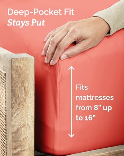 Twin XL Size 3 Piece Sheet Set - Comfy Breathable & Cooling Sheets - Coral