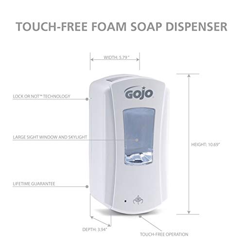 GOJO LTX-12 Touch-Free Foam Hand Soap Dispenser, White, for 1200 mL GOJO LTX-12 Hand Soap Refills (Pack of 1) - 1980-01