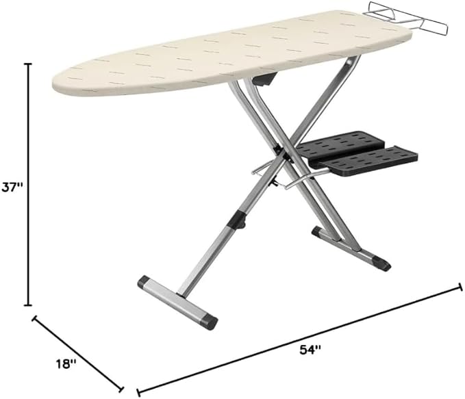 Rowenta Pro Compact Ironing Board with Hanger Rack 18 x 54 Inches Space Saving, Folding, 4 Legs IB9100,Beige