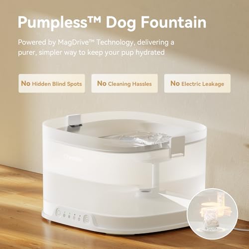 Cheerble Pumpless Dog Water Fountain, 4L/135oz D1 Automatic Pet Water Dispenser for Dogs MagDrive™ Technology Dual Mode Dispensing, No Cleaning Hassle, No Electrical Leakage, BPA-Free