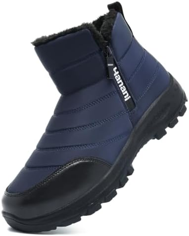 Hanani Mens Winter Snow Boots Fur Lined Warm Ankle Boots Zipper Closure Waterproof Outdoor Boots Men's Lightweight Comfortable Shoes