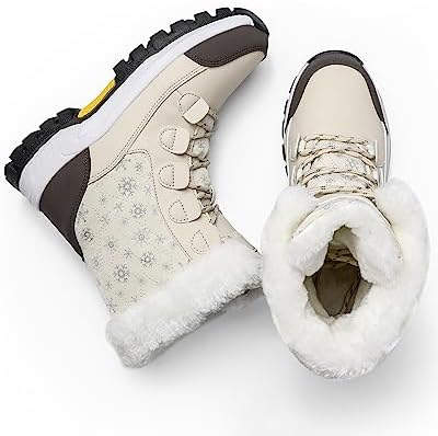 COOJOY Womens Waterproof Winter Snow Boots Warm Shoes Furry Mid Calf Lightweight Walking Hiking Booties