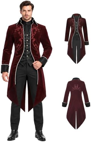 SIAEAMRG Mens Renaissance Pirate Halloween Costume Vampire Jackets Tailcoat