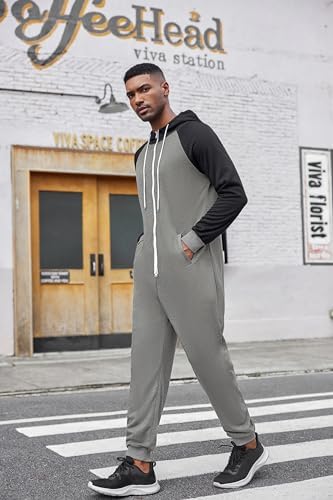 COOFANDY Mens Jumpsuit Onesie Hooded Full Zip One Piece Jogging Tracksuit