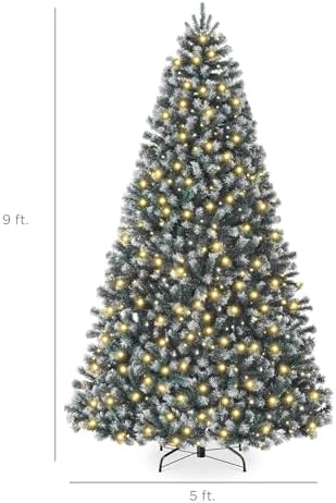Best Choice Products Artificial Frosted Christmas Tree, 9ft Premium Pre-Lit Realistic Spruce Holiday Décor w/Dense Branches, Metal Base – Blue Spruce
