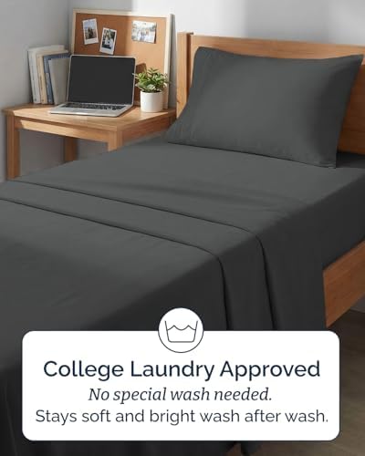 Twin XL Size 3 Piece Sheet Set - Breathable & Cooling Sheets - Charcoal