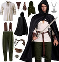 Akokvlar 10 Pcs Men Renaissance Costume Medieval Pirate Shirt Ankle Banded Pants Viking Outfit Set