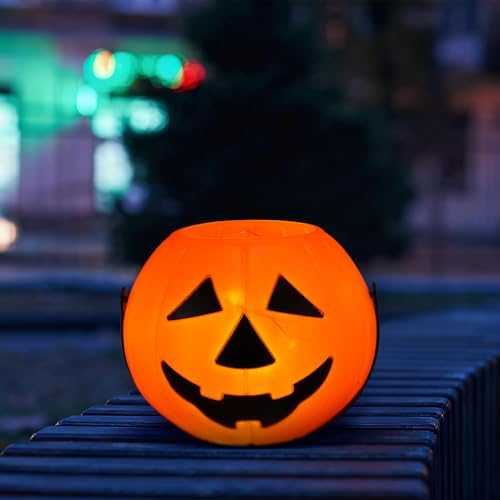 Beeveer 8 Pcs Plastic Pumpkin Buckets, Halloween Candy Baskets, Funny