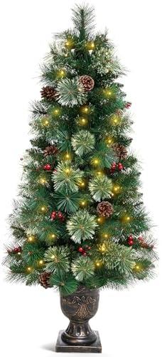 Decoway Flocked Christmas Tree for Entryways: 4ft with 70 Warm White LEDs
