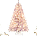 HAPPYGRILL 6 FT Pre-lit Tinsel Christmas Tree Artificial Xmas Tree with 250 LED Lights, 8 Modes, 688 Lavender Purple Branch Tips, Folding Metal Stand, Seasonal Holiday Tree for Home Office Party
