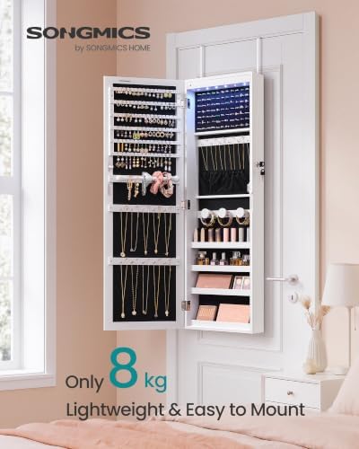 SONGMICS Jewelry Cabinet, Wall or Door Mounted Armoire, 6 LED Lights