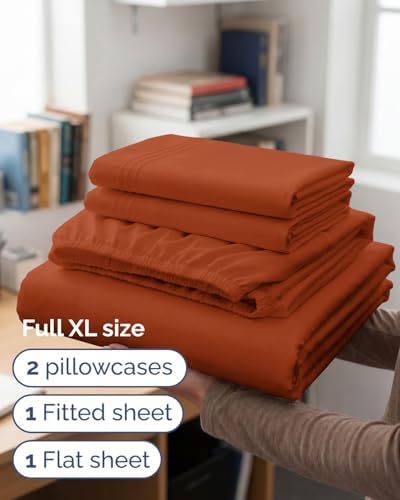 Full XL Sheets - 4 Piece Full XL Sheet Set - Cool & Breathable - Terracotta
