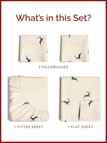 Christmas Sheet Set, Festive Reindeer, Holiday Xmas Bedding Set - Queen