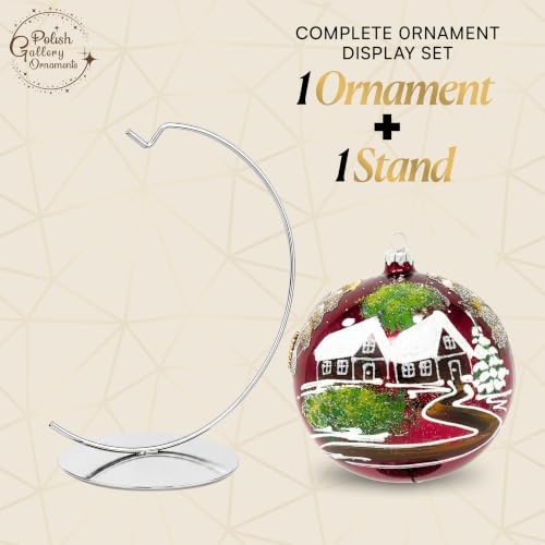 Hand Blown Glass Christmas Ornaments Ball, Countryside Burgundy 6in + Stand