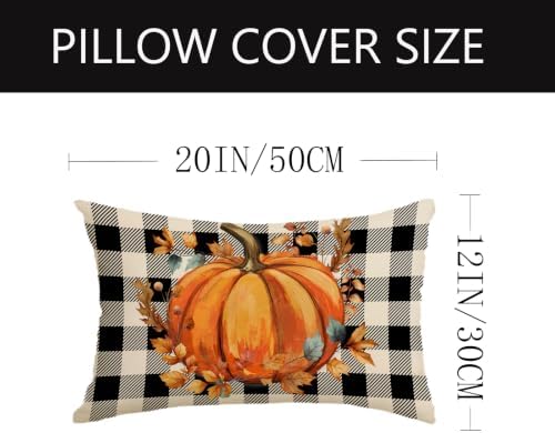 Fall Decor for Home,Fall Pillow Covers 20x12 Set of 4 Rustic Indoor Outdoor Decorations Orange Plaid Throw Pillow Covers,Hello Pumpkin Linen Autumn Cushion Case for Sofa Couch Chair Bedroom