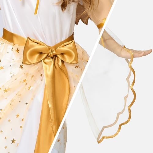Spooktacular Creations Halloween Angel Costume for Girls, Golden White Angel Dress for Kids for Halloween Role Play Themed Party (Large, 10-12 yrs)