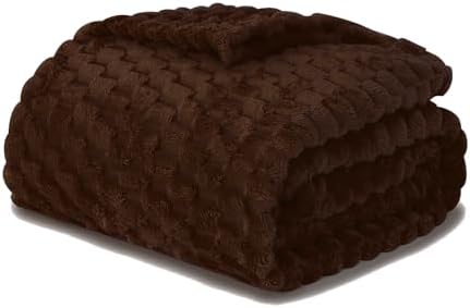 Puncuntex Brown Throw Blanket 108"×90" inches Fuzzy 3D Jacquard Decorative
