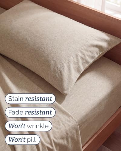 Twin Size 3 Piece Sheet Set - Breathable & Cooling Sheets - Heathered Beige