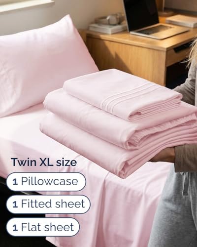 Twin XL Size 3 Piece Sheet Set - Comfy Breathable & Cooling - Lavender Pink