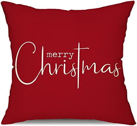 Allorry Christmas Pillow Covers Merry Christmas Throw Pillow Decorative Christmas Red Cotton Cloth Linen Cloth Pillow Cover Sofa Cover Decorative Rectangle Length 18X18 inches