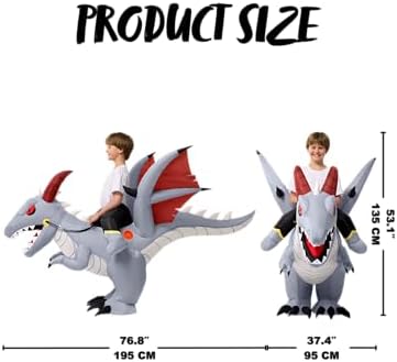 Spooktacular Creations Kids Inflatable Costumes, Ride on Dragon Inflatable Costume, Gray Dinosaur Blow up Outfit