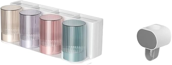 Toothbrush Rack 2PCS Wall Mounted Toothbrush Holder Storage Rack with Mouthwash Cup Automatic Toothpaste Dispenser Squeeze Kit Bathroom Toothbrush Holder(D)