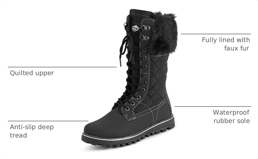 POLAR Womens Faux Fur Warm Thermal Waterproof Outdoor Walking Snow Winter Rubber Sole Calf Boots
