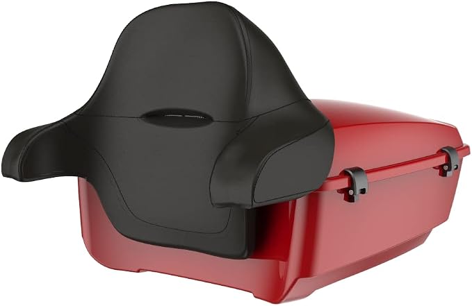 Advanblack Harley Road Glide Tour Trunk Pack Redline Red King Tour Trunk Pack Luggage +Wrap-Around Backrest Pad for '97-'25 Harley Touring Road King Street Glide Electra Glide CVO models
