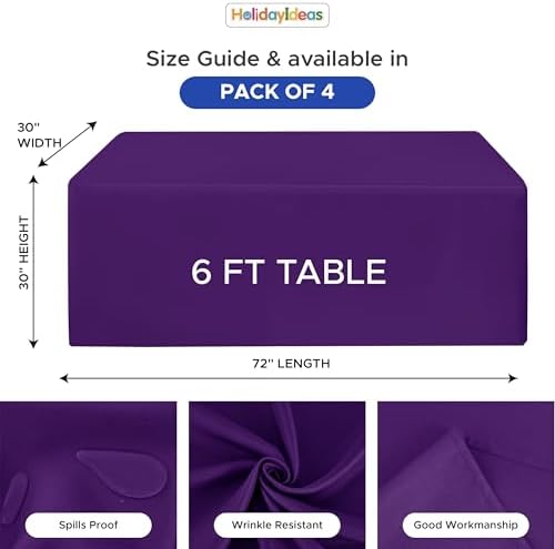 HolidayIdeas 4-Pack 6ft Purple Rectangle Craft Shows Fitted Tablecloth