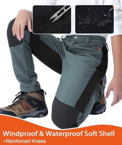 Boys Snow Pants Kids Fleece Lined Thermal Winter Hiking Pants Waterproof Softshell Elastic Waist Outdoor Cold Weather