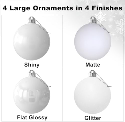 White 4.0" Large Christmas Balls - Christmas Tree Decoration Ornaments Shatterproof Hanging Balls for Birthday Halloween Holiday Wedding Decorations Set of 4pcs