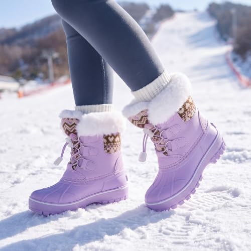 Stelle Girls Snow Boots with Faux Fur Collar Kids Winter Warm Boot