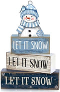 Lineshading 4 Pcs Wooden Snowman Table Decoration, Let It Snow Signs