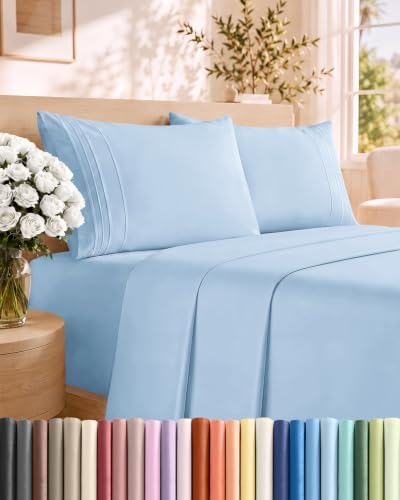 King Size 4 Piece Sheet Set - Breathable & Cooling Sheets - Light Blue