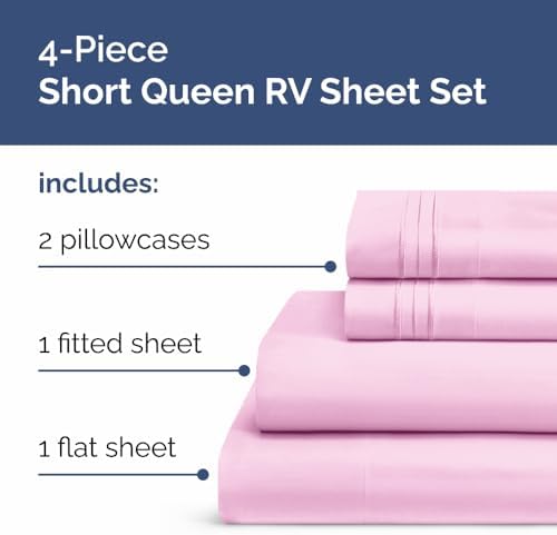 Short Queen Size 4 Piece Bed Sheet Set - RV Short Queen Sheets - Light Pink