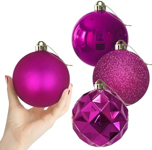 Fuchsia 4.0" Large Christmas Balls - Christmas Tree Decoration Ornaments Shatterproof Hanging Balls for Birthday Halloween Holiday Wedding Decorations Set of 4pcs