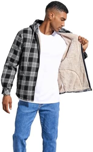 Elesuit Men's Full Zip Fleece Flannel Jacket Shirt Plaid Cotton Hoodie Coat